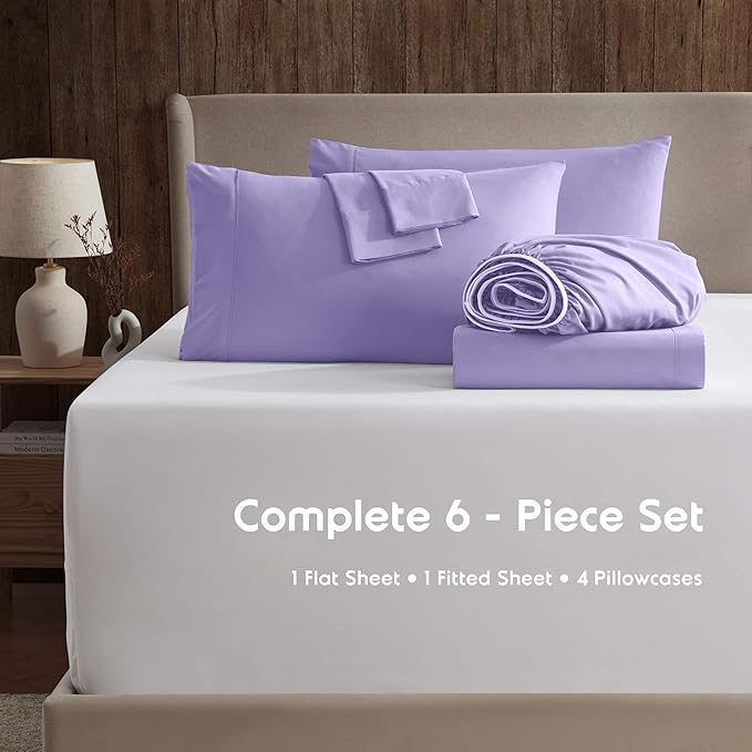 Nestl Extra Deep King Sheet Set - 6 Piece Breathable & Cooling Sheets - Hotel Luxury Bedding Set w/18-24 Inch Deep Pockets - Easy & Secure Fit - Super Soft, Wrinkle Free & Comfy - Lavender