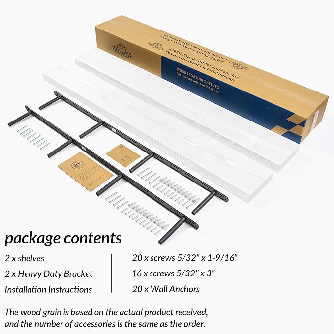 Rustic Floating Shelves 60 inch Long 8 "deep Set of 2, Heavy Duty Wood Wall Mounted Shelves for Bathroom Living Room Kitchen,Book Shelves with Thickened Hidden Bracket-White