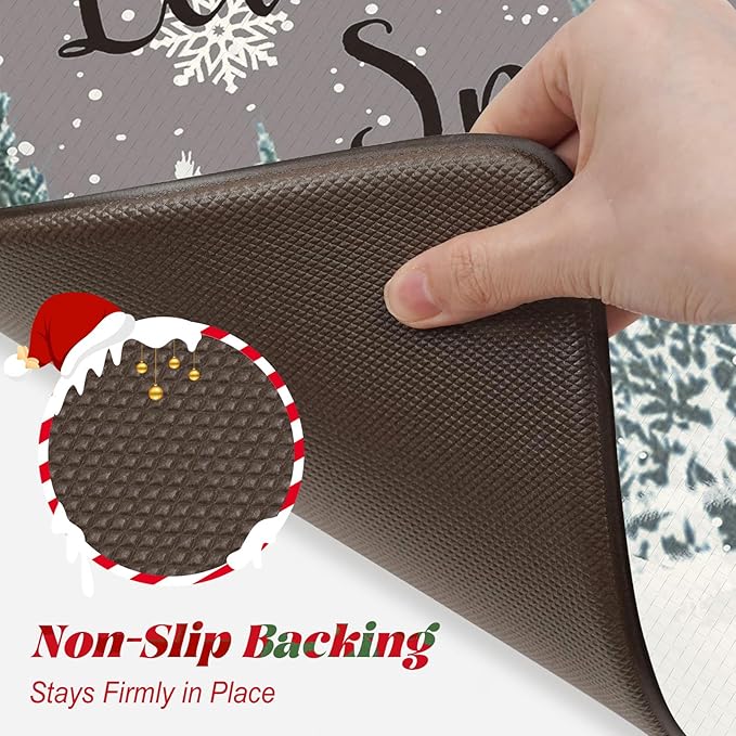 Collive Christmas Snowman Kitchen Mats, Cushioned Anti Fatigue Winter Xmas Tree Kitchen Rugs Sets of 2 Waterproof Elk Sink Mat, Non Slip Comfort Standing Floor Rug for Desk Home Decorations, Grey