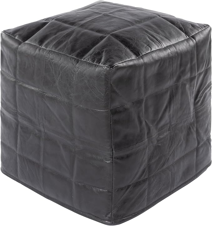Mark&Day Pouf Ottoman, Schrems Rustic Black Cube Pouf Foot Rest for Living Room, Bedroom and Boho Home Decor (18"x18"x18")