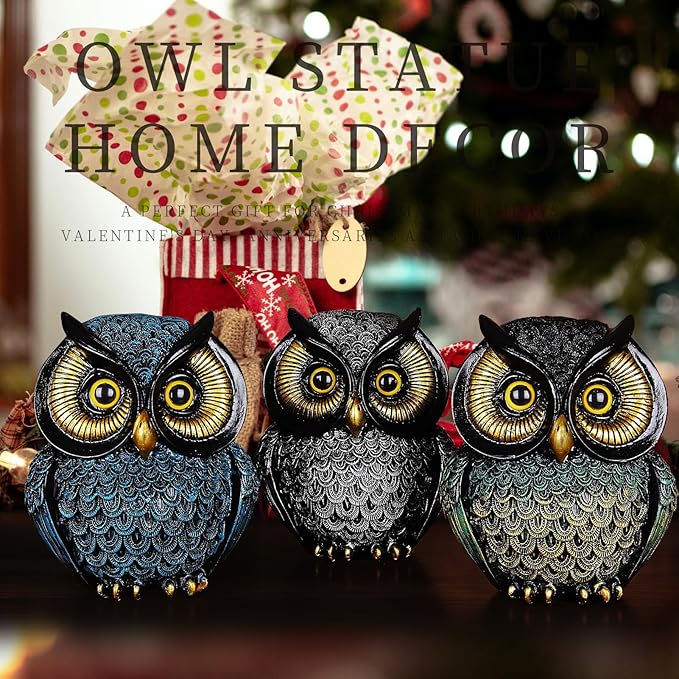 Owl Figurines Resin Statue Home Decor Sculptures Ornament for Bookshelf Living Room,Housewarming Gift