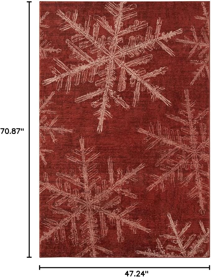 Lahome Snowflake Christmas Area Rugs, 4x6 Indoor Christmas Rug for Bedroom Non Slip Washable Living Room Rugs Holiday Decor Soft Red Rug Throw Carpet for Entryway Kitchen Dining Room(4'x 6',Red)