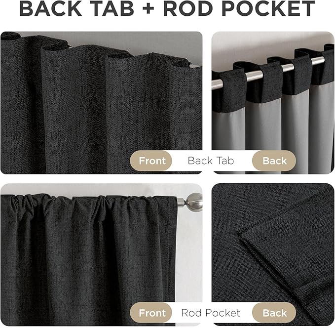 Joydeco Blackout Curtains for Bedroom - 100% Light Blocking 2 Panels Set Black Drapes 37" W x 72" L, Thermal Insulated Room Darkening Curtains, Linen Textured for Living Room, Rod Pocket & Back Tabs