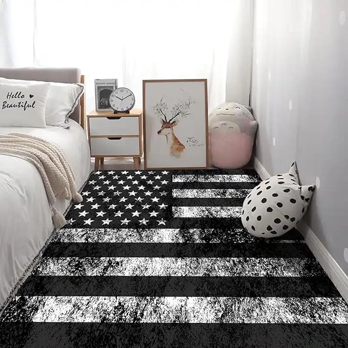 kxry 4 * 6 Feet USA American Flag Soft Area Rugs for Kids Girls Boys Dirty US Stars Stripes Flags Floor Carpet for Living Room Bedroom Dorms Nursery Rooms Home Decor Aesthetic