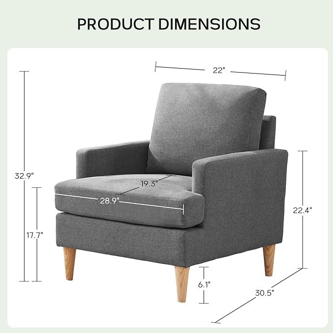 VKNOW Mid-Century Accent Chairs Set fo 2, Modern Upholstered Armchair for Living Room,Comfy Reading Accent Chairs with Wood Legs for Bedroom, Dark Grey Polyester