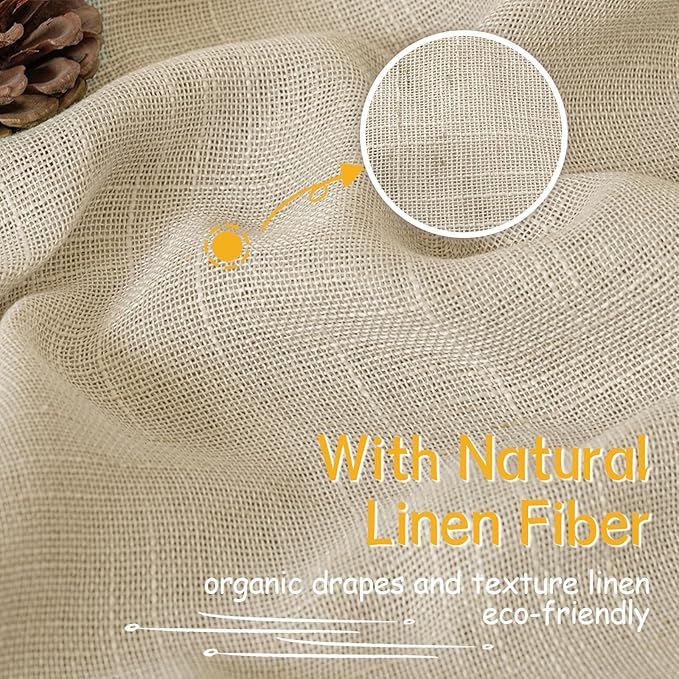 YoungsTex 40 Inches Long Linen Semi Sheer Curtains 40 Inch Length for Kitchen Cafe Window, Oatmeal Short Drapes Textured Light Filtering with Rod Pocket Back Tab for Bathroom, 2 Panels, 34 X 40 Inch