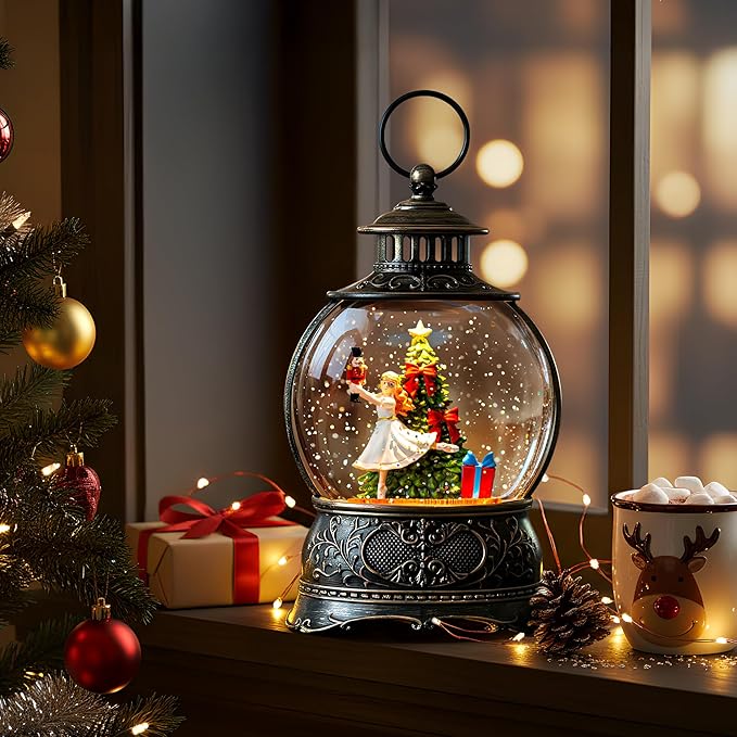9.8" Christmas Snow Globe Water Lantern with Clara & Nutcracker Suite Scene Battery Operated or USB Powered Musical Lighted Holiday Decoration for Tabletop Display for Family and Friends