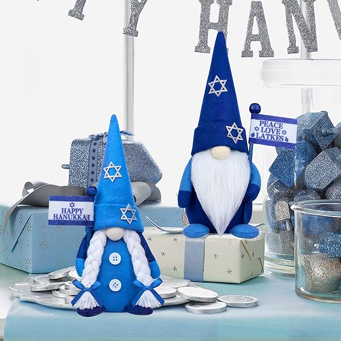 Hanukkah Gnome Decorations, 2 PCS Handmade Mr & Mrs Chanukah Swedish Tomte Gnomes Plush Table Ornaments Gift for Hanukkah Decorations Party Supplies