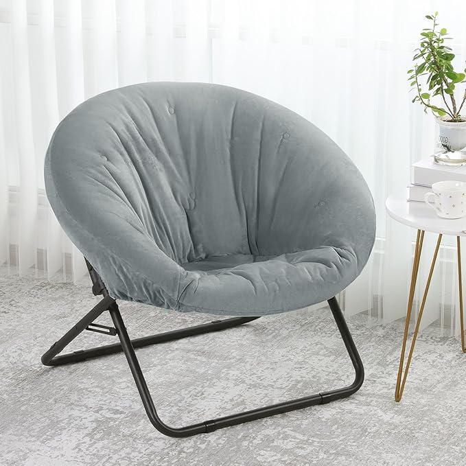 HOMBYS Extra Thick Saucer Chair Cushion Cover for Adults - Furry and Soft Round Moon Chair Cover for Indoor & Outdoor Use, Stretch and Elastic Closure, Removable and Machine Washable, Dark Gray