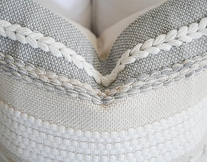 BlissBlush Gray Boho Throw Pillow Cover 22x22, Grey Decorative Accent Pillow for Couch, Square Woven Textured Pillowcase, Modern Farmhouse Pillow for Bed, Bohemian Pillow Cover (Pack of 1)