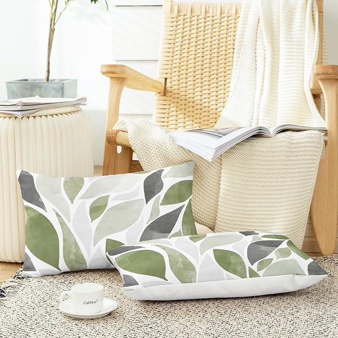 CaliTime Throw Pillow Cases Pack of 2 Cozy Fleece Falling Dahlia Floral Flowers Petals Decorative Cushion Covers for Couch Bed Sofa Farmhouse Decoration 12 X 20 Inches Sage Green Grey