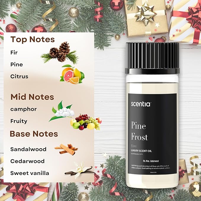 Scentia Pine Frost Essential Oil – 120ml Christmas Diffuser Oil | Crisp Winter Blend with Fir, Pine, Citrus & Vanilla | Aromatherapy for Home, Candles, Soaps & Holiday Décor | Made in USA