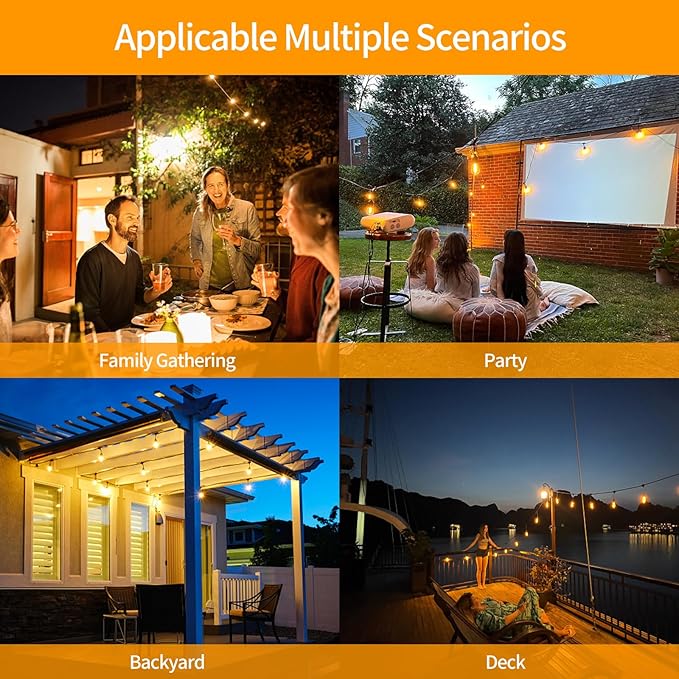 27FT LED Outdoor String Lights, IP65 Waterproof, S14 Shatterproof Outside String Lights (Maximum 918FT) Edison Vintage Bulbs Patio, Balcony, Deck, Garden Lights