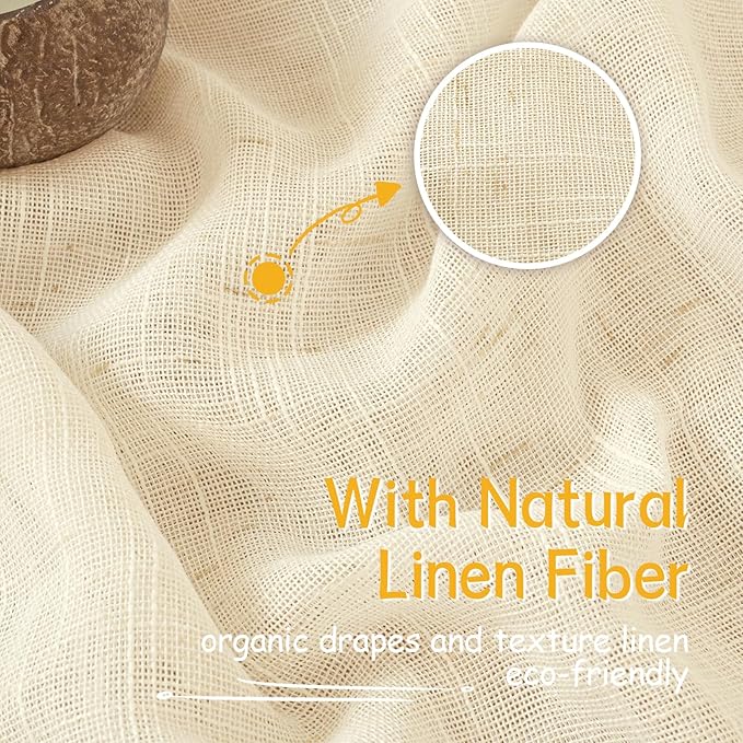 YoungsTex Beige Linen Semi Sheer Curtains 40 Inch Length for Kitchen Window, Short Drapes Textured Light Filtering with Rod Pocket Back Tab for Cafe Bathroom Bedroom, 2 Panels, 42 X 40 Inch