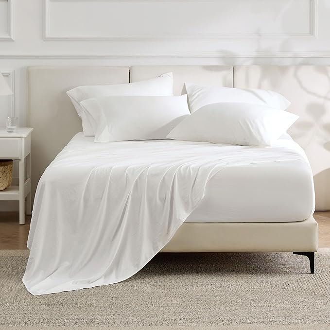 Bedsure Deep Pocket King Sheet Set - 6 Piece, Prewashed Ultra-Soft King Size Sheets Set, Fits Mattresses Up to 18 Inches Thick, Breathable & Secure Fit, Hotel Luxury Bedding, White