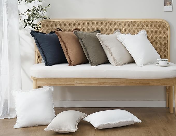 Foindtower Set of 2 Decorative Linen Fringe Throw Pillow Covers Cozy Boho Farmhouse Cushion Cover with Tassels Soft Accent Pillowcase for Couch Sofa Bed Living Room Home Decor, 16×16 Inch, Navy Blue