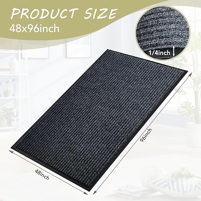 Front Door Mat,4'x8'Indoor Outdoor Door Mat,Heavy Duty Durable Welcome,Commercial Floor Mats Inside Outside Entrance, Waterproof All-Season, All-Weather Non Slip Backing Doormat for Entryway,Black