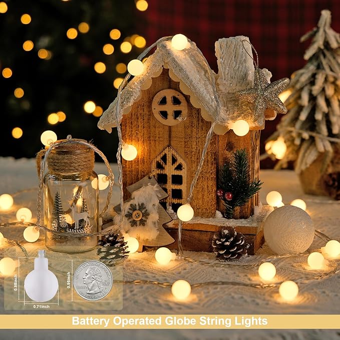 JMEXSUSS Globe Indoor String Lights Battery Operated, 100 LED Battery Powered String Lights Outdoor Waterproof, 33ft Twinkle String Light with Remote Timer for Bedroom Camping Decor, Warm White