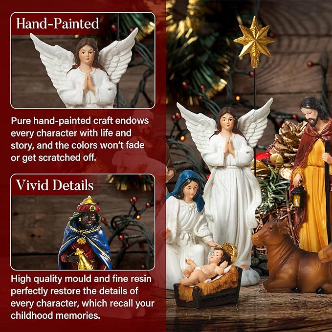 Nativity Sets for Christmas Indoor Set of 13 Pieces 3.9 Inches Tabletop Holidays Home Decor Classic Nativity Scene Resin Figurines Set Religious Decorations Collection Gifts fot All