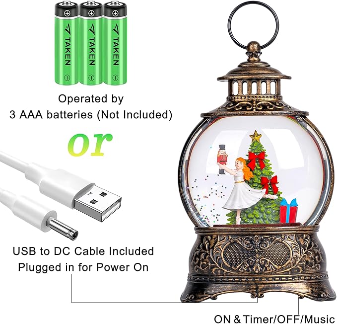 9.8" Christmas Snow Globe Water Lantern with Clara & Nutcracker Suite Scene Battery Operated or USB Powered Musical Lighted Holiday Decoration for Tabletop Display for Family and Friends