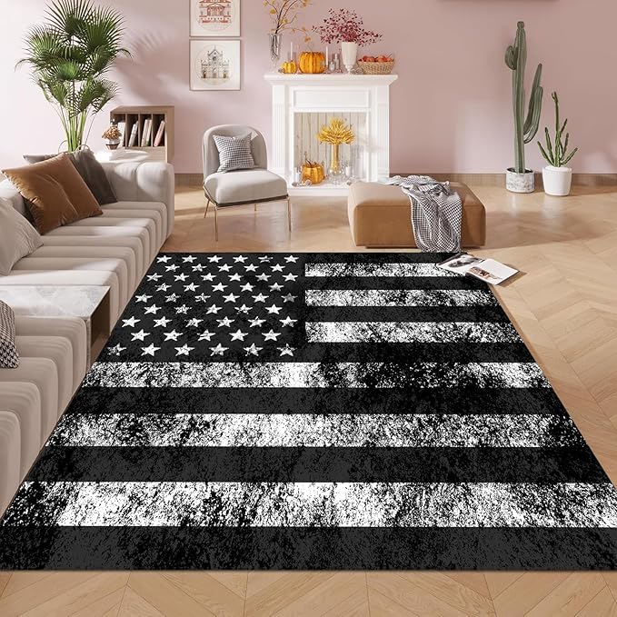 kxry 6 * 9 Feet USA American Flag Soft Area Rugs for Kids Girls Boys Dirty US Stars Stripes Flags Floor Carpet for Living Room Bedroom Dorms Nursery Rooms Home Decor Aesthetic