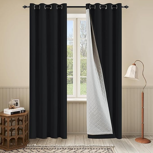 3 Layers Black Curtains Thermal Soundproof Curtains for Winter Grommet 100% Blackout Curtains 1 Panel 50x108Inches
