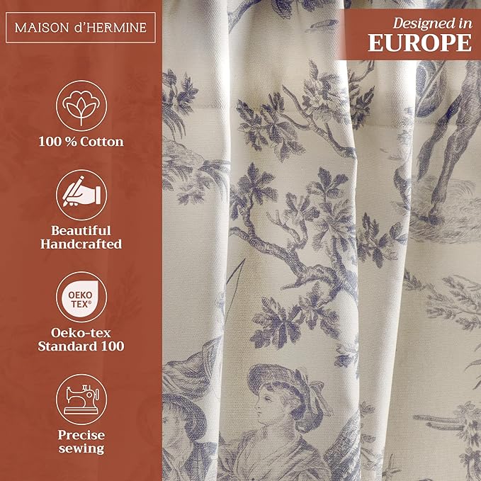 Maison d' Hermine Curtains for Living Room 100% Cotton 108 inch Length Two Panels Light Filtering Toile Curtains for Bedroom Windows with Rod and Loop Pockets (The Miller Paloma Gray, 50" W x 108" L)