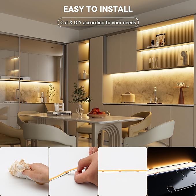 PAUTIX COB LED Strip Light IP65 Waterproof Warm White 2700K,UL-Listed 20ft/6.1m CRI 90+ Super Bright 24V LED Tape Light for Cabinet/Home/Office DIY Lighting Projects(Adapter & Dimmer Not Included)