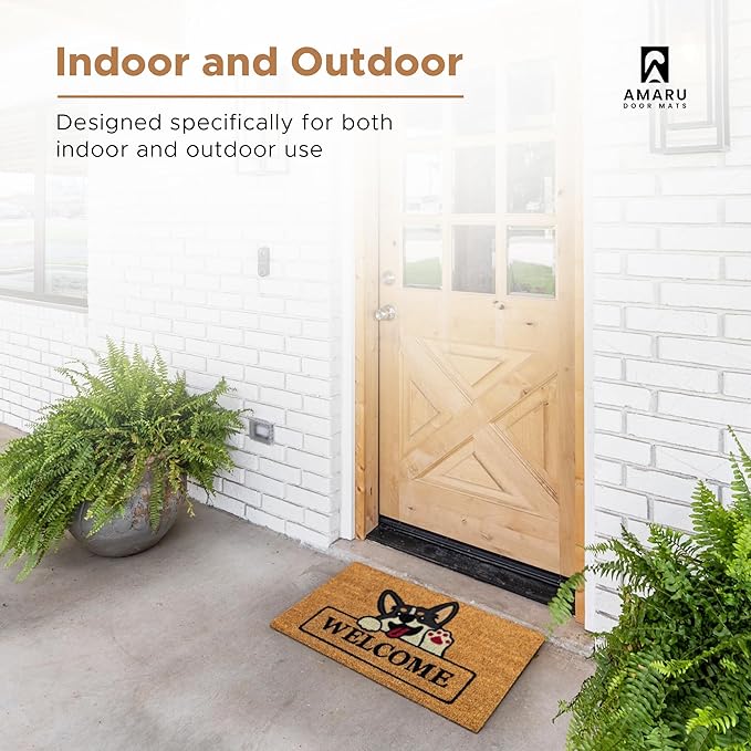 Welcome Dog - 17"x29" - Coir Door Mat with Heavy Duty Backing - Welcome Mats for Entryway, Porch - Anti-Slip PVC & Coconut Fiber Surface - Natural Home Accessories, Minimalist Original Design