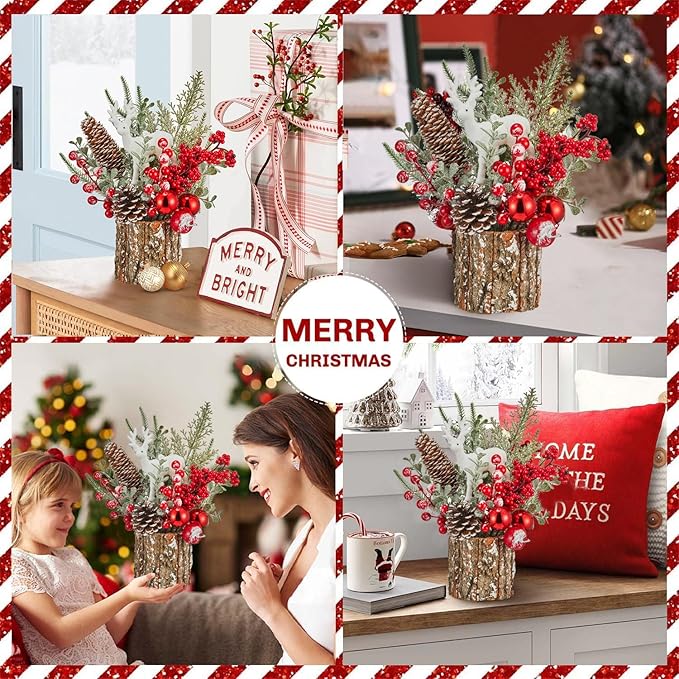 Xmas Decor Small Christmas Tree with Lights - Artificial Tabletop Lighted Mini Christmas Tree with Christmas Ornaments Gnomes Indoor for Office Desk Home Decorations