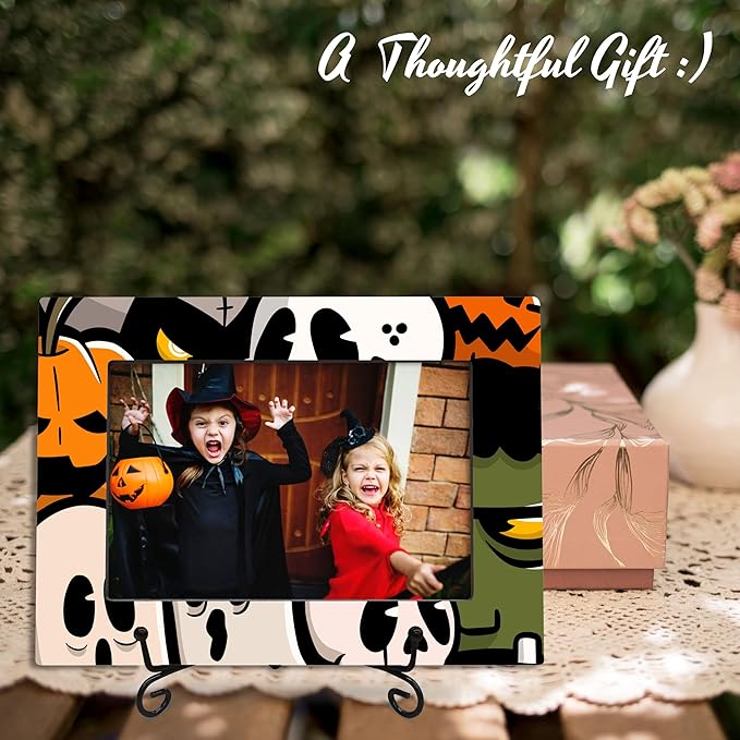 4X6 Halloween Picture Frame With A Metal Stand-Dark Style, Enchanted Pumpkin Ghost Wooden Photo Frame For Tabletop Display- Gifts for Kids Friends Family, Memorable Home Decorations- A28