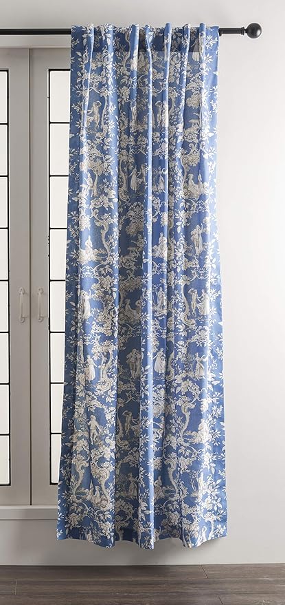Maison d' Hermine Curtains for Living Room 100% Cotton 96 inch Length Two Panels Light Filtering Toile Curtains for Bedroom Windows with Rod and Loop Pockets Drapes (Joli Jouy Blue, 50" W x 96" L)