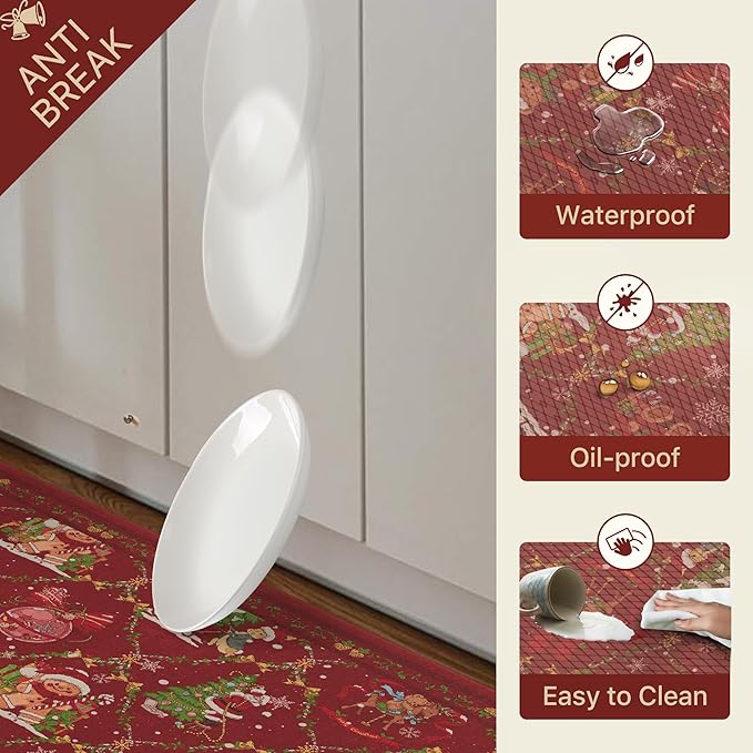 GENIMO Christmas Decorations - Kitchen Mats for Floor, 2PCS Christmas Kitchen Rugs, Cushioned Anti Fatigue Mat for Home Decor, Waterproof Non Slip Standing Mat for Laundry, 17.3"x47"+17.3"x30", Red