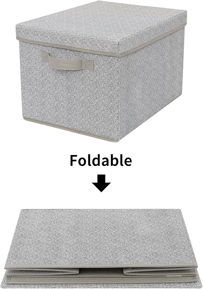 GRANNY SAYS Fabric Boxes with Lids, Storage Bins with Handles, Shelf Bins for Organizing, Extra Large Storage Boxes for Linens Clothes, Decorative Storage Containers, Gray, 3-Pack