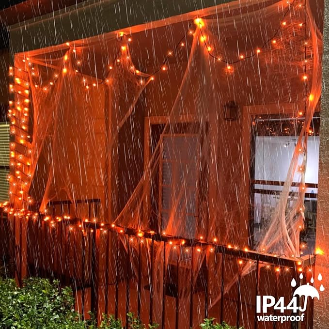 YEGUO 66ft 200 LED Orange Halloween Lights Outdoor Waterproof, Green Wire Christmas String Lights Indoor, 8 Modes Twinkle Tree Lights Plug in with Timer Memory