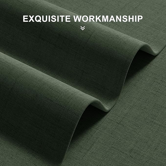 100% Blackout Curtains for Bedroom, Thermal Insulated Curtains 63 Inch Length Curtain 2 Panels, Luxury Soft Farmhouse Linen Textured Full Light Blocking Room Darkening Drapes, W52xL63, Olive
