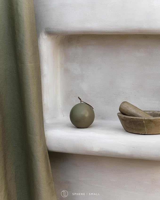 LAWA Sphere Candle - Beautiful Handmade Pillar Scented Soy Wax Elegant Aesthetic Candle Housewarming Gift Home Room Shelf Decor Idea (Earthy Green, Small)