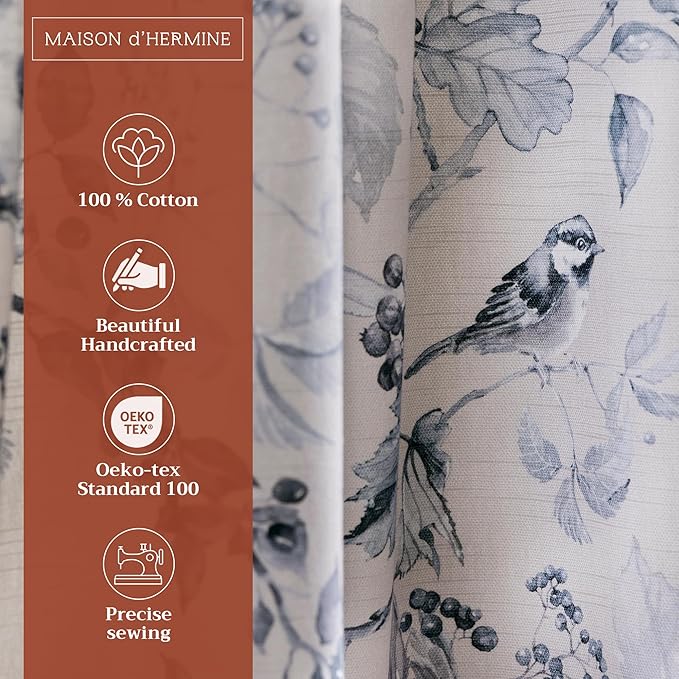 Maison d' Hermine Curtains for Living Room 100% Cotton 84 inch Length One Panel Light Filtering Curtains for Bedroom Windows with Rod and Loop Pockets Drapes (Equinoxe Blue, 50" W x 84" L)