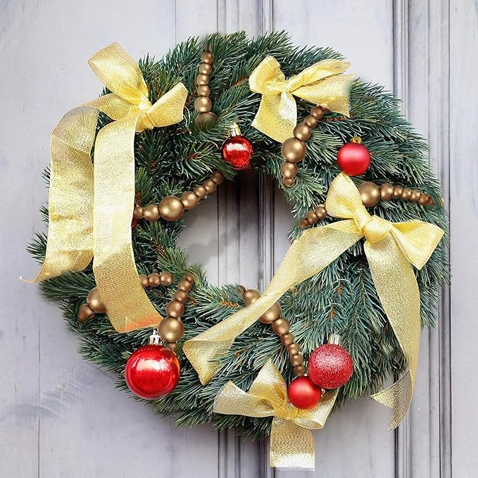 12 Feet Christmas Wooden Beads Garland Round Craft Farmhouse Vintage Wood Bead Garlands for Xmas Decoration Supplies(Gold)