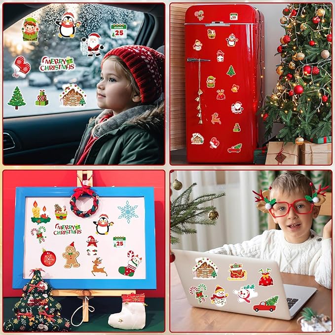 MARFOREVER 50Pcs Christmas Window Gel Clings Stickers Removable Reusable Xmas Snowflake Winter Window Clings Decals Stickers for Kids Classroom Home Christmas Holiday Party Supplies Decorations