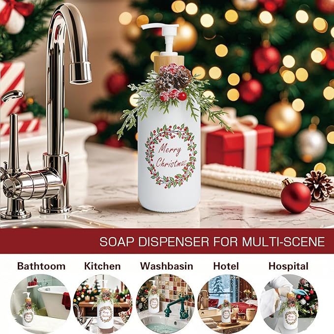 Christmas Soap Dispenser,Christmas Decoration Bathroom Hand Soap Dispenser and Christmas Kitchen Decor,Cute Christmas Soap Pump for Farmhouse Indoor Christmas Bathroom Decor(8.26inch)
