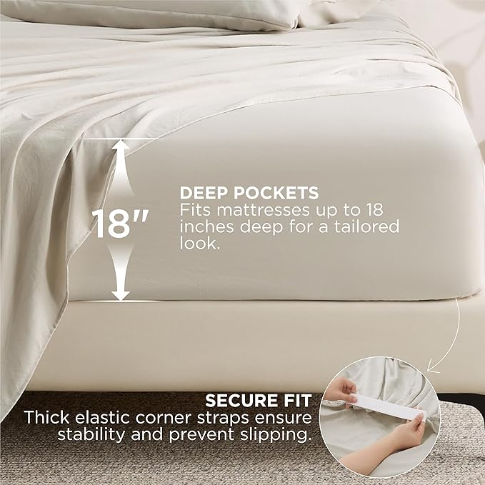 Bedsure Deep Pocket King Sheet Set - 6 Piece, Prewashed Ultra-Soft King Size Sheets Set, Fits Mattresses Up to 18 Inches Thick, Breathable & Secure Fit, Hotel Luxury Bedding, Linen