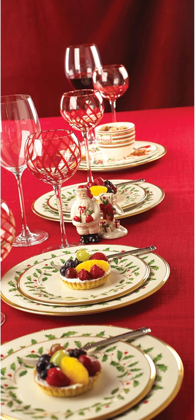 Lenox Holiday 6-Piece Dinner Plates Dinnerware Set, Service For 6, Porcelain, Dishwasher Safe, Round Plates Set, Holiday Red & Green, Perfect for Gatherings, Christmas Dinnerware (Ivory, 6 Piece)