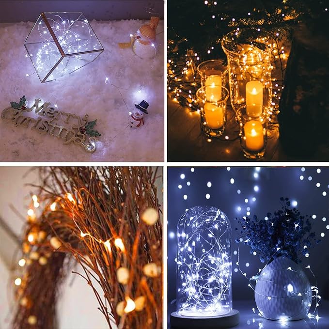 12 Pack Fairy Lights Battery Operated String Lights 7 Feet 20 Led Waterproof Christmas Lights Silver Wire Firefly Starry Moon Lights for Bedroom DIY Party WW+WT, White+Warm White