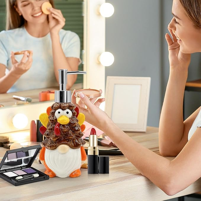 Hexagram Thanksgiving Decorations Indoor, Thanksgiving Kitchen Bathroom Soap Dispenser, Turkey Ceramic Soap Dispenser for Home Decor, Turkey Refillable Lotion Essential Oil Dispensers with Pump
