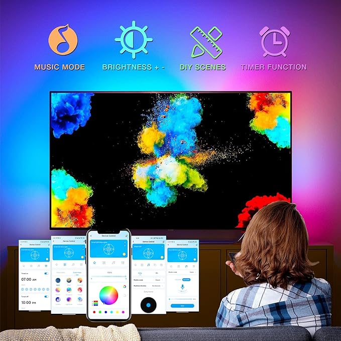DAYBETTER Led Lights for TV, 10ft TV Led Backlight, Led TV Lights for 32-60inch TV, USB Led Strip Lights for TV Lights That Change with TV, APP Control, TV Led Lights for Bedroom(No Remote)