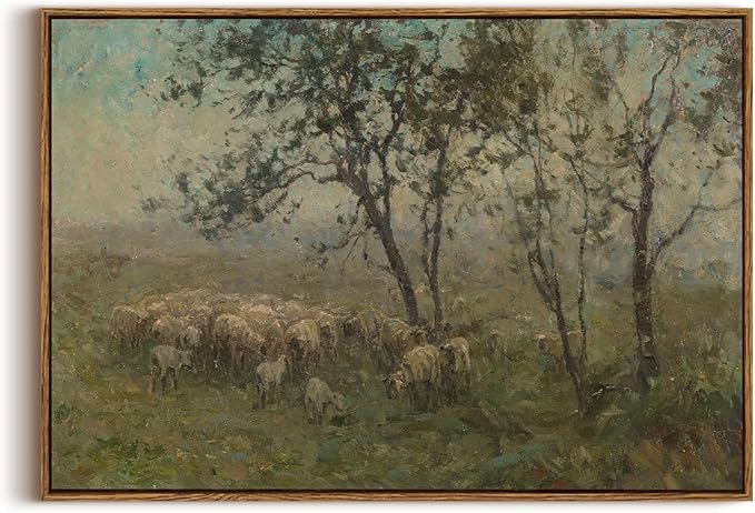 KISSFOX Framed Vintage Landscape Wall Art Natural Scenery Canvas Prints Colorful Painting Artwork Rustic Farmhouse Pictures Decor Living Room Office Bedroom Bathroom Kitchen
