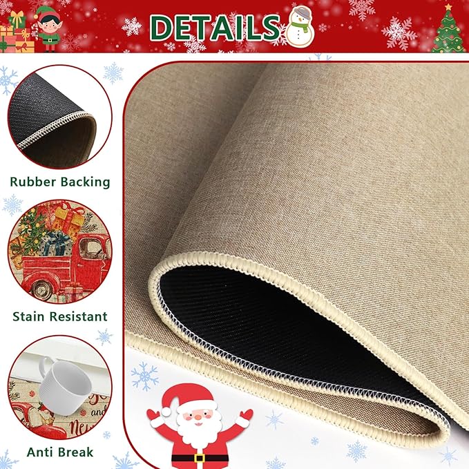 Christmas Trucks Gingerbread Gnome Kitchen Rugs and Mats Non Skid Washable Set of 2, Xmas Kitchen Mats for Floor Decor