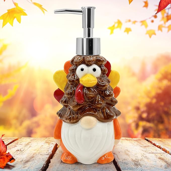 Hexagram Thanksgiving Decorations Indoor, Thanksgiving Kitchen Bathroom Soap Dispenser, Turkey Ceramic Soap Dispenser for Home Decor, Turkey Refillable Lotion Essential Oil Dispensers with Pump