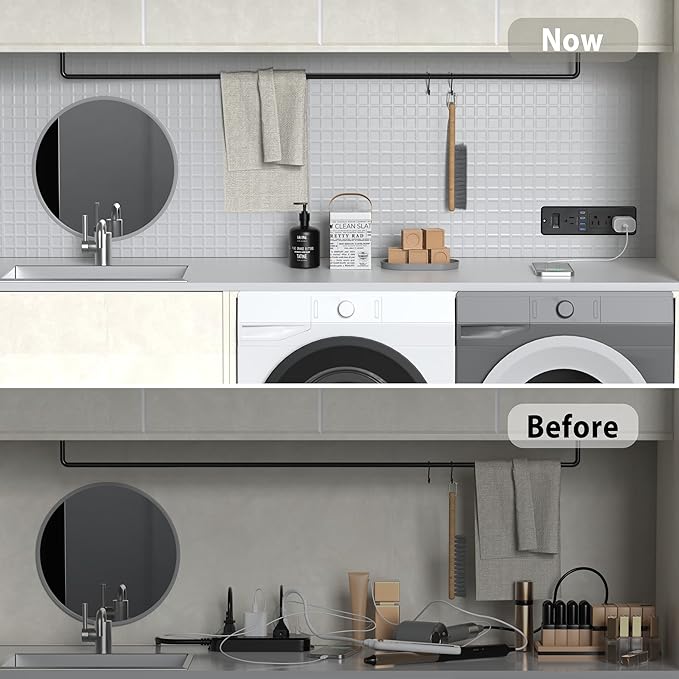 65W USB C Recessed Power Strip, Flush Mount Desktop Recessed Outlet with 4AC & 2 PD GaN USB C & 2 USB-A Ports, Furniture Hidden Drawer Fast Charging Station for Home Office